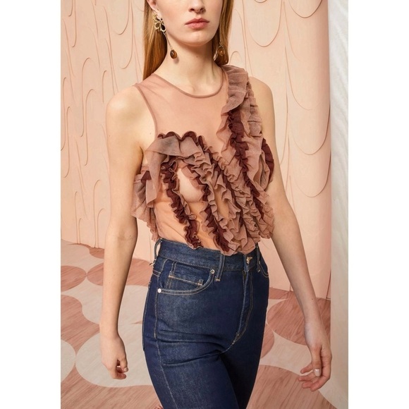 NWOT Ulla Johnson Ruffle Sleeveless Brown Winnifred Top - Picture 4 of 6